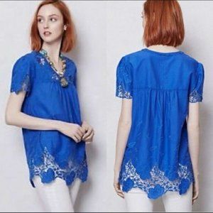 Vanessa Virginia Royal Blue Lace Detail Short Sleeve V-Neck Tunic Size 2